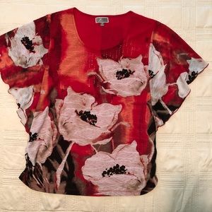 JM Collection red floral top